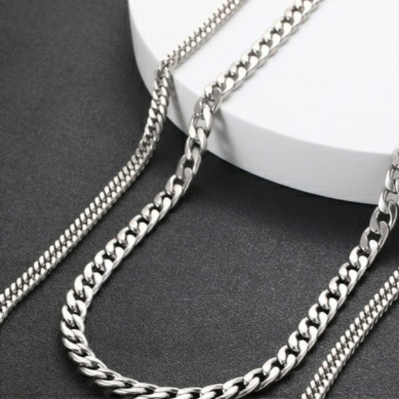 2pcs/set Men's Stainless Steel Silver Chains - Picture 1 of 4